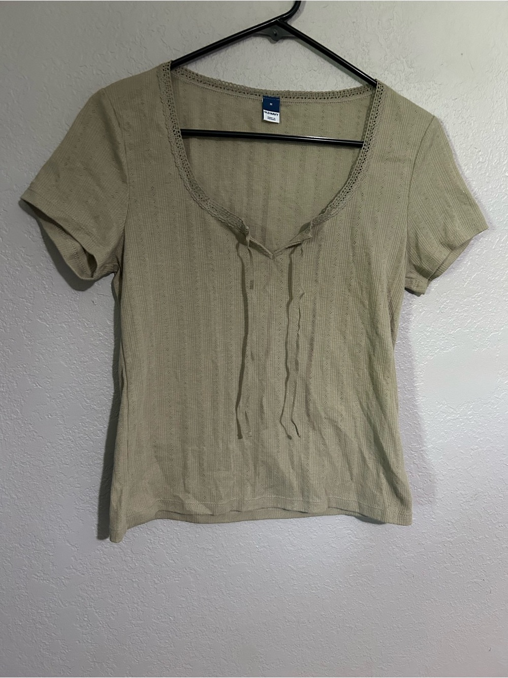 Old Navy Olive Green Short Sleeve Knit Top with V-Tie